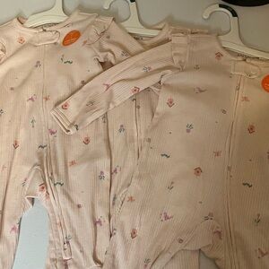 Set of 3 Carter's Light Pink Floral Footies